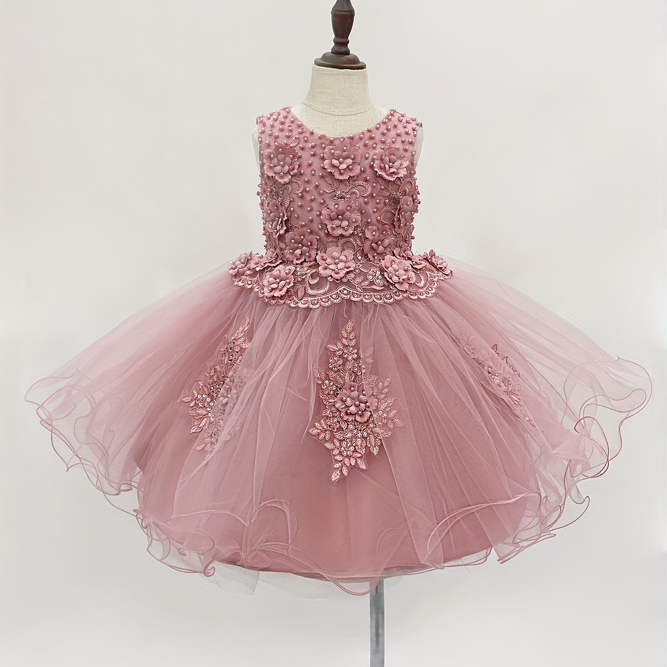New Girls Sleeveless Embroidery Princess Wedding Dress Handmade Multiple Bridal Skirt High-end Atmosphere Handmade Sewn Beading Suitable for Wedding Flower Girl Dress Children's Prom Dress Birthday Party All Kinds of Performance Dresses