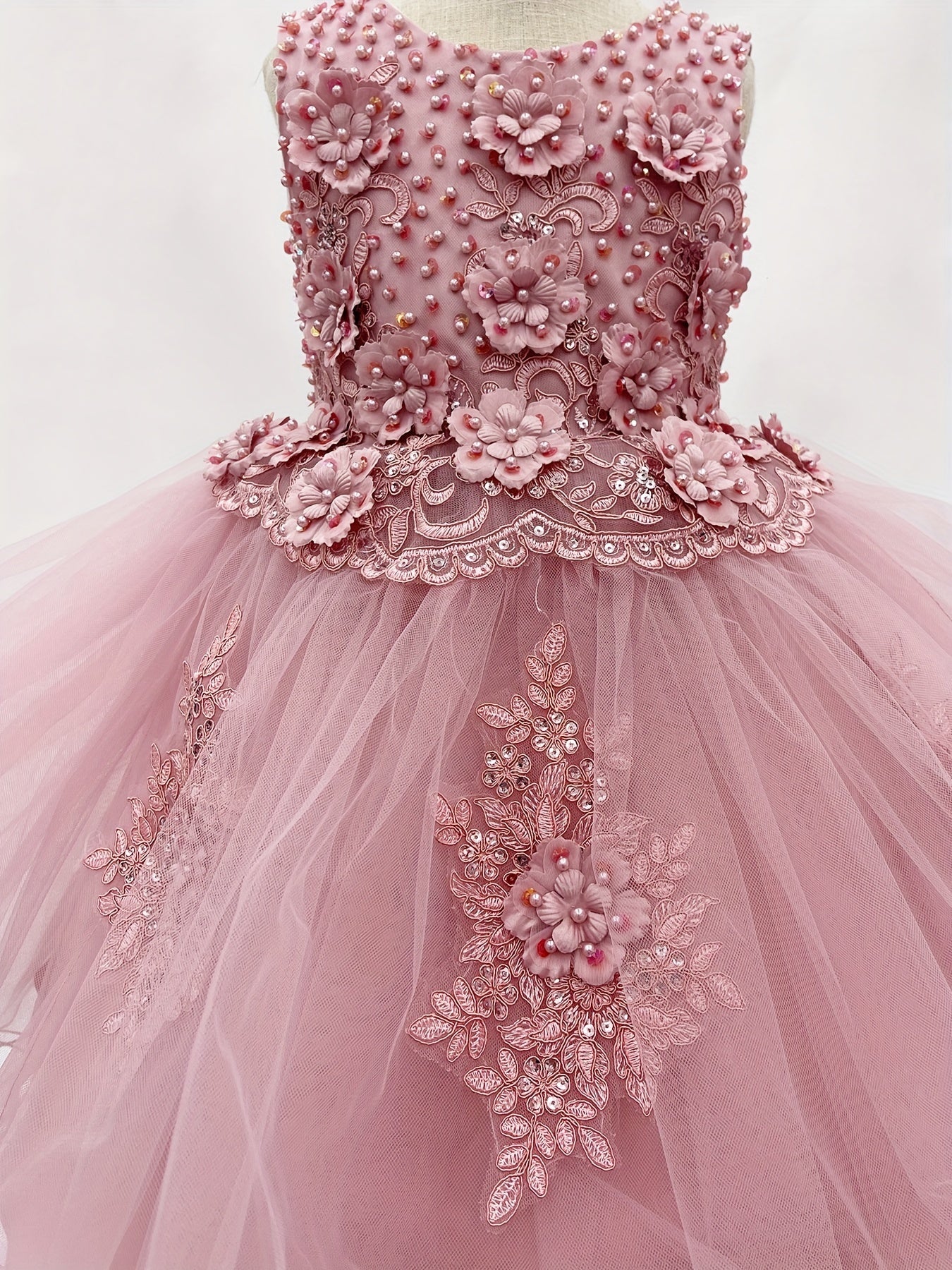 New Girls Sleeveless Embroidery Princess Wedding Dress Handmade Multiple Bridal Skirt High-end Atmosphere Handmade Sewn Beading Suitable for Wedding Flower Girl Dress Children's Prom Dress Birthday Party All Kinds of Performance Dresses