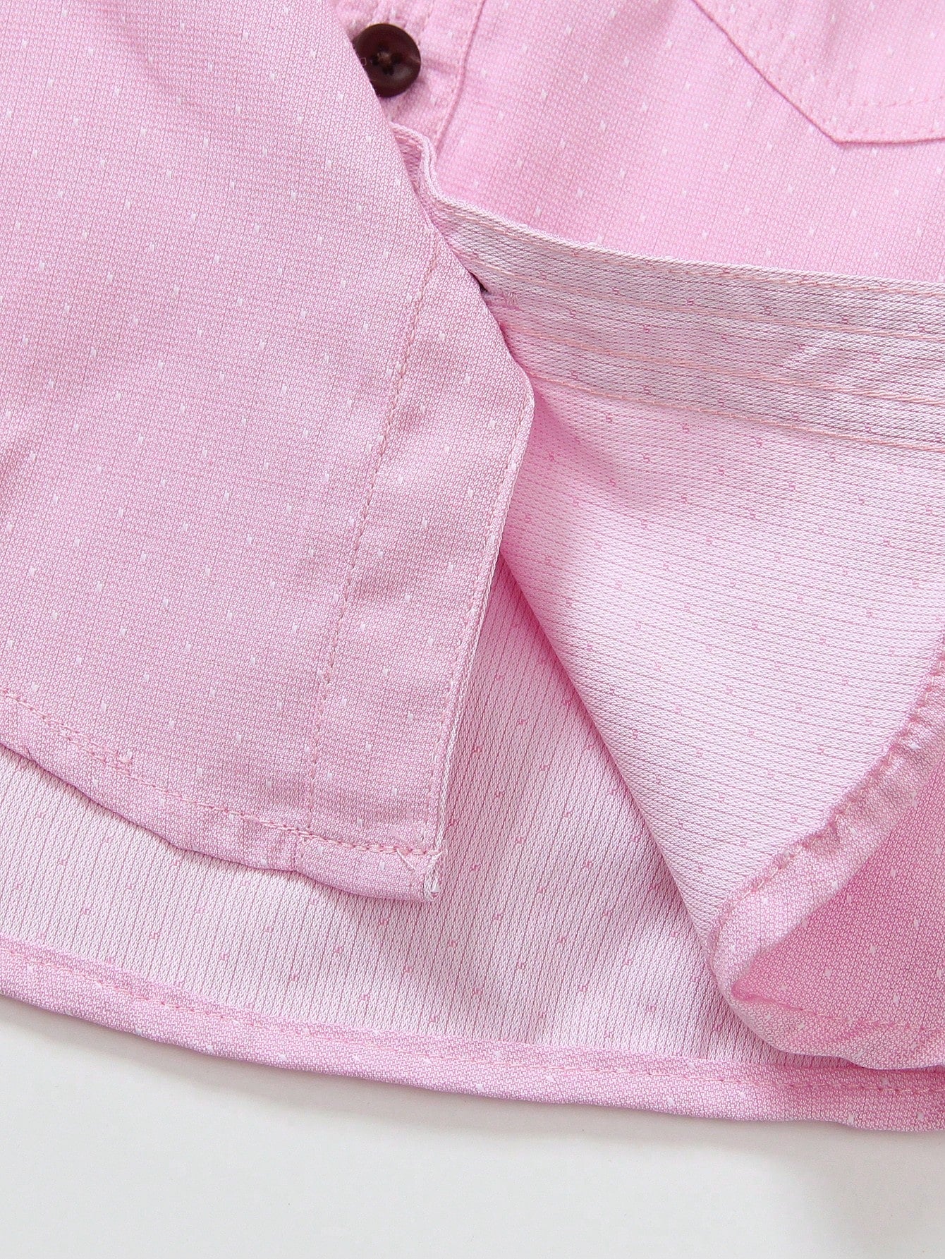 Young Boy 1pc Casual Single Pocket Polka Dot Jacquard Collar Shirt, Pink, Spring/Summer, Suitable For Beach Vacation, Casual Party, Birthday Party, Junior Host Speaking