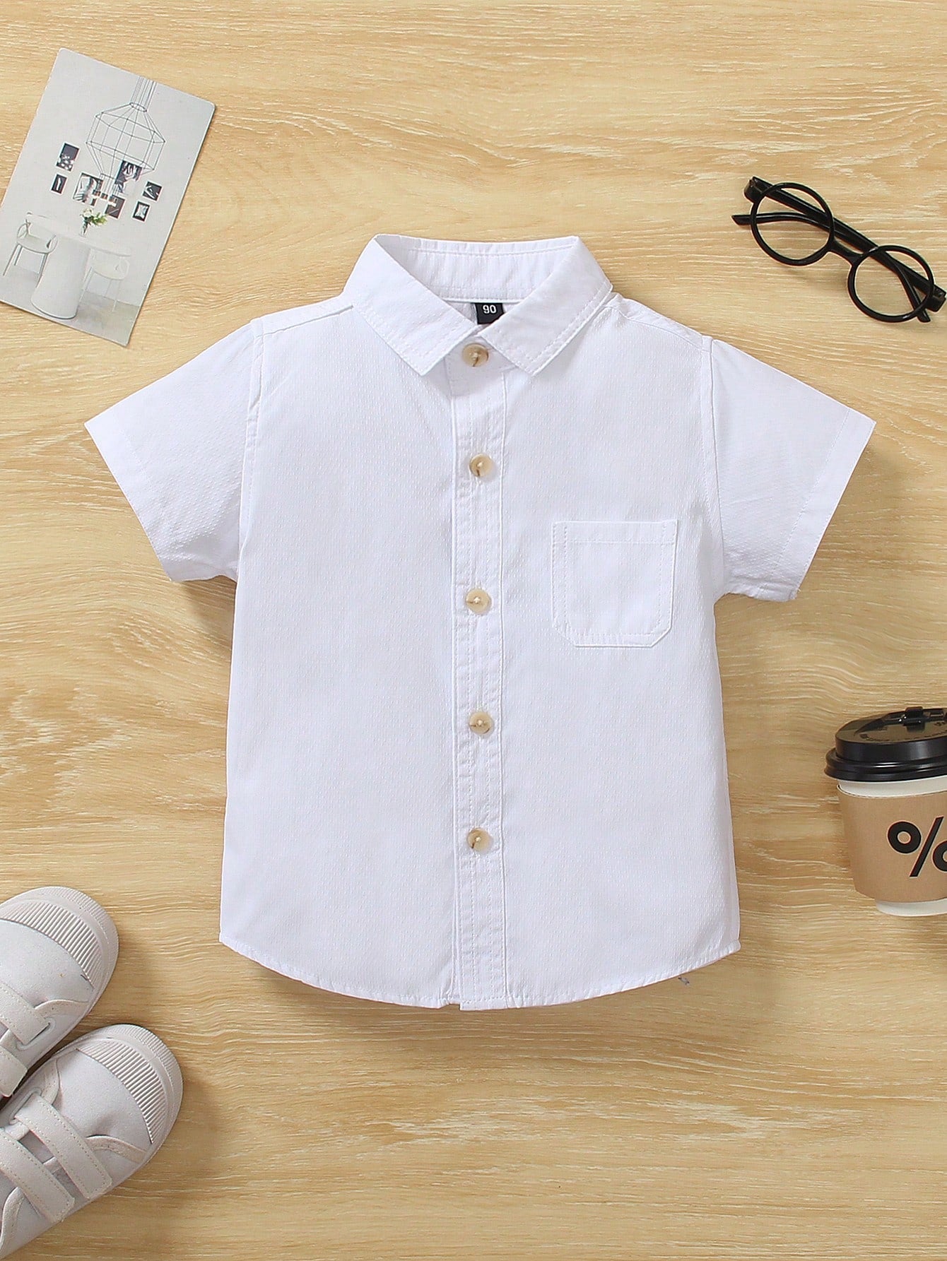 1pc Kid's Casual Single Pocket Floral Collar Shirt, White, Spring/Summer Wear, Suitable For Beach, Leisure Parties, Birthday Parties, Young Host Speeches