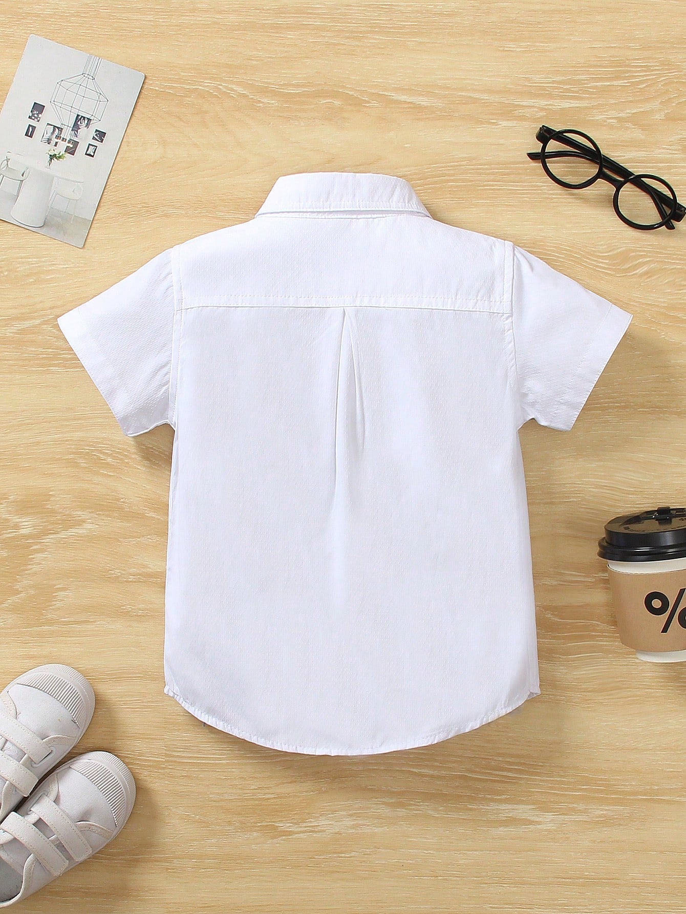 1pc Kid's Casual Single Pocket Floral Collar Shirt, White, Spring/Summer Wear, Suitable For Beach, Leisure Parties, Birthday Parties, Young Host Speeches