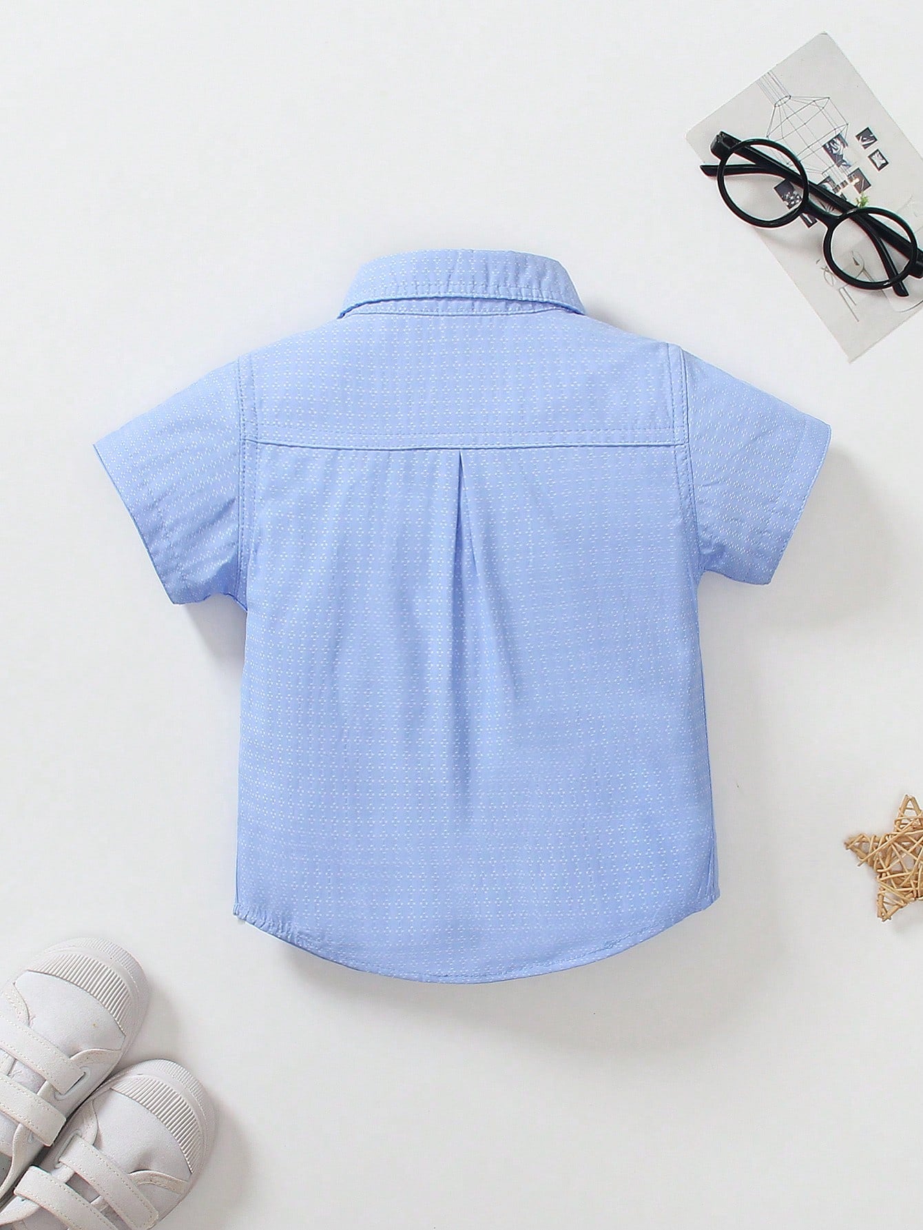 1pc Kids Boy Casual Blue Collar Double Pocket Shirt, Suitable For Casual Party, Birthday Party, Hosting, Performance, Beach Vacation, Spring/Summer