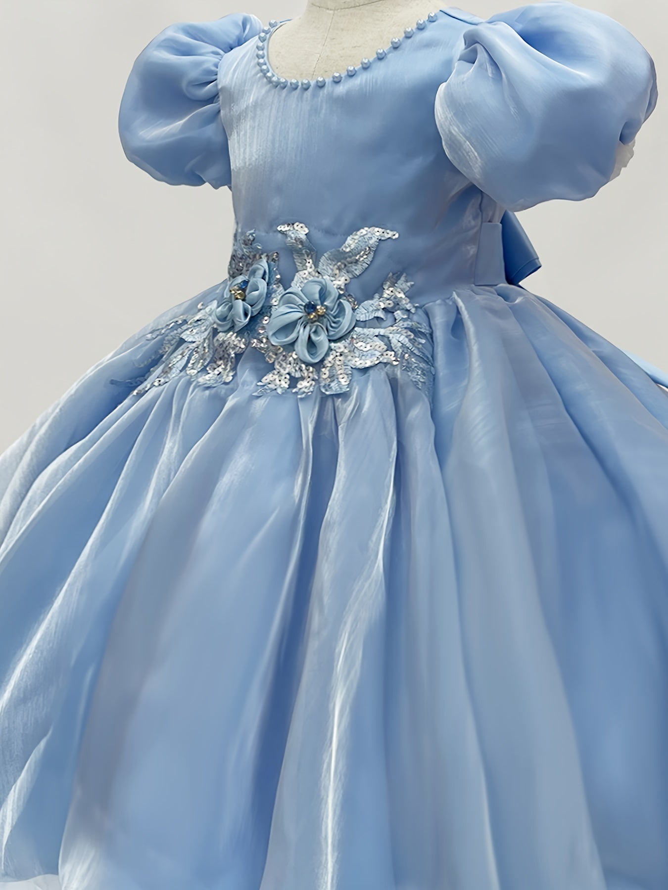 New bubble sleeved baby girl dress with handmade beading highlights nobility and elegance, suitable for birthday parties, beauty pageants, children's dances, important festivals, annual dresses, violin and piano host costumes