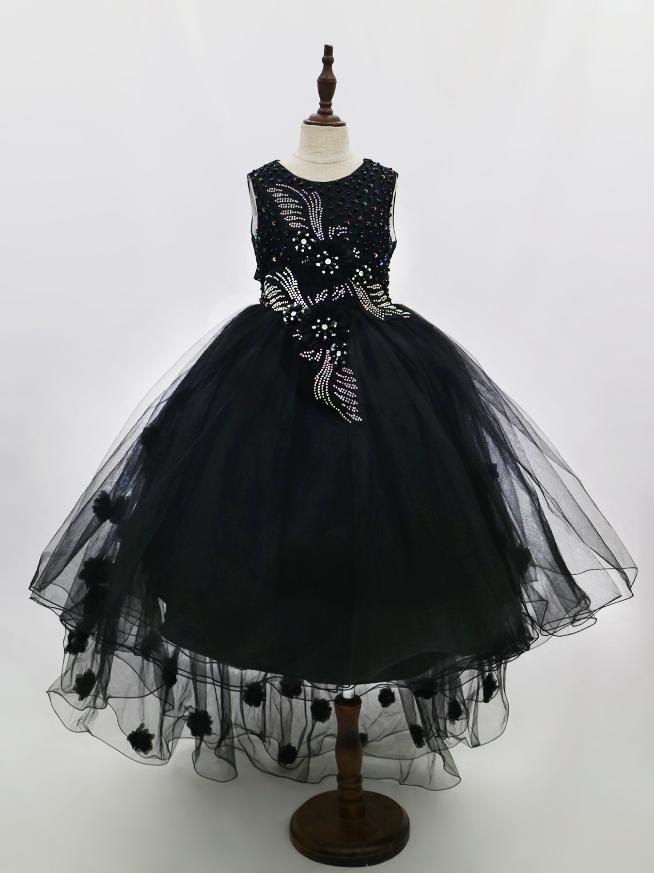 T982 New Medium sized Girls' Tank Top Wedding Dress Multi layer Wedding Skirt with Long Tail Handmade Bead and Heavy Handmade Nail Art Elegant and High end Suitable for Major Festivals such as Weddings, Parties, Birthdays, Balls, etc