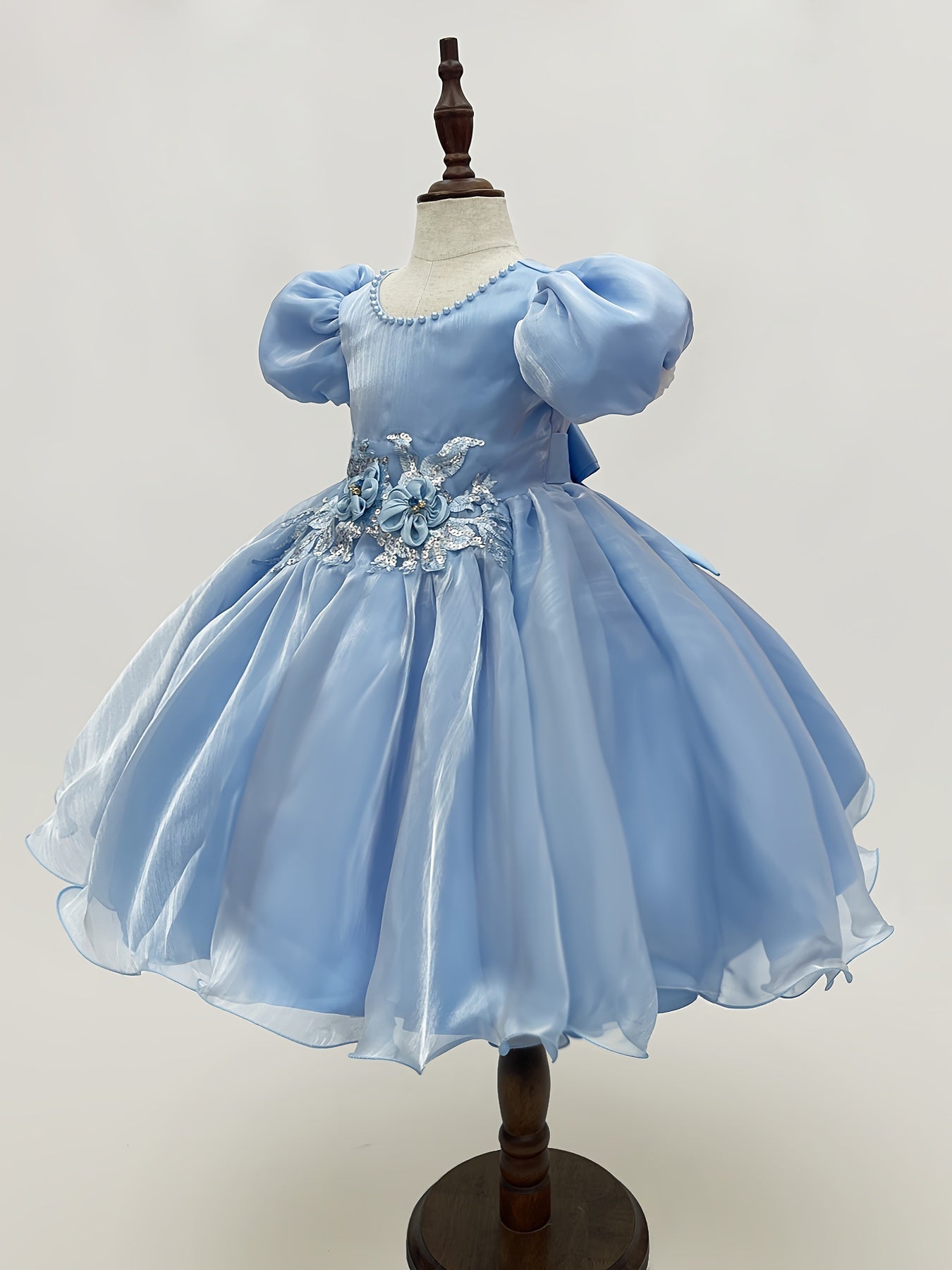 New bubble sleeved baby girl dress with handmade beading highlights nobility and elegance, suitable for birthday parties, beauty pageants, children's dances, important festivals, annual dresses, violin and piano host costumes
