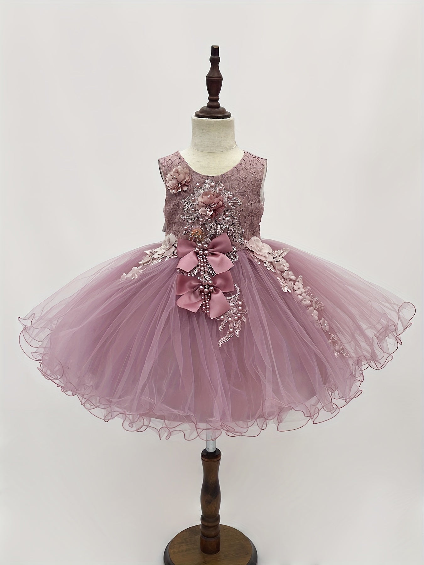 T989 New Girl Sleeveless Embroidery Heavy Handmade Festival Wedding Birthday Dress Birthday Party Music Important Festival Dress Dressing Gift Dress High Quality Handmade 2-8 Years Old