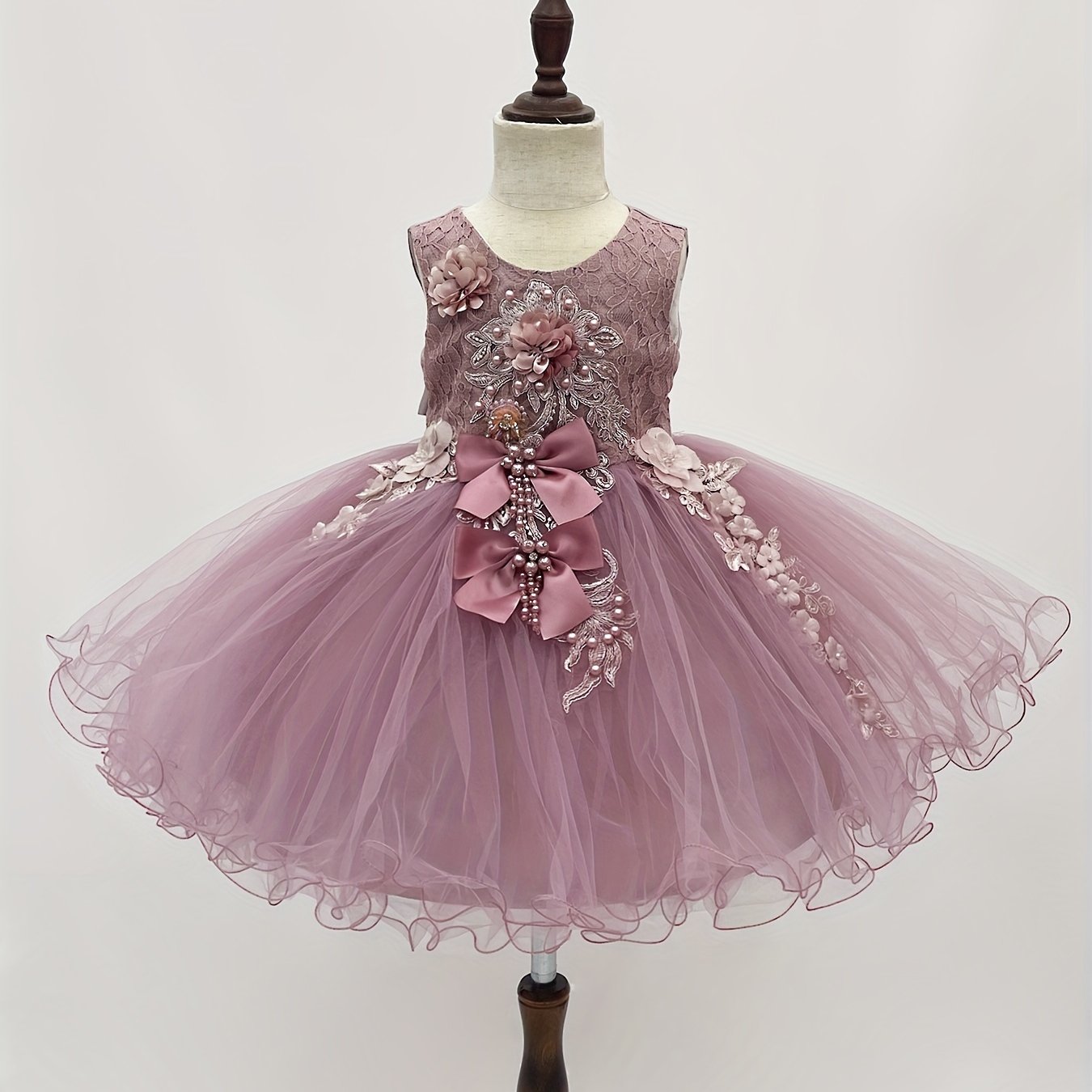 T989 New Girl Sleeveless Embroidery Heavy Handmade Festival Wedding Birthday Dress Birthday Party Music Important Festival Dress Dressing Gift Dress High Quality Handmade 2-8 Years Old