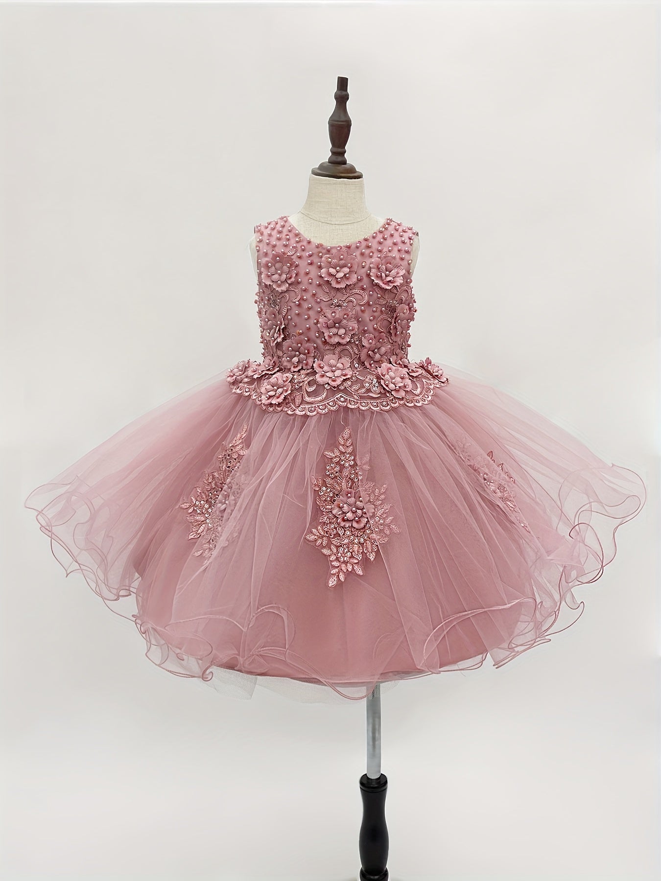New Girls Sleeveless Embroidery Princess Wedding Dress Handmade Multiple Bridal Skirt High-end Atmosphere Handmade Sewn Beading Suitable for Wedding Flower Girl Dress Children's Prom Dress Birthday Party All Kinds of Performance Dresses