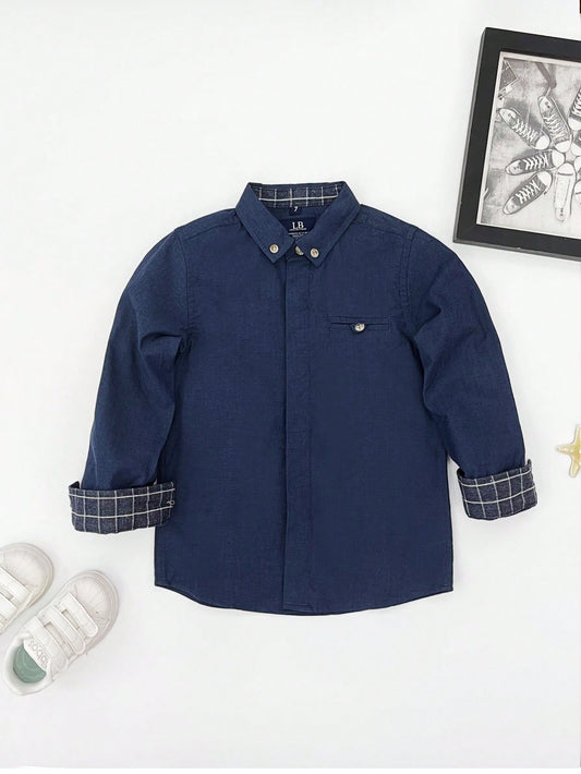 1pc Young Boys Classic Collegiate Style Shirt, Causal Party Formal Light Blue Long Sleeve Thin Dress Shirt For Toddler Boys, Suitable For Daily Wear, School, Outdoor/Party, Holidays, Ceremonies, Presentations