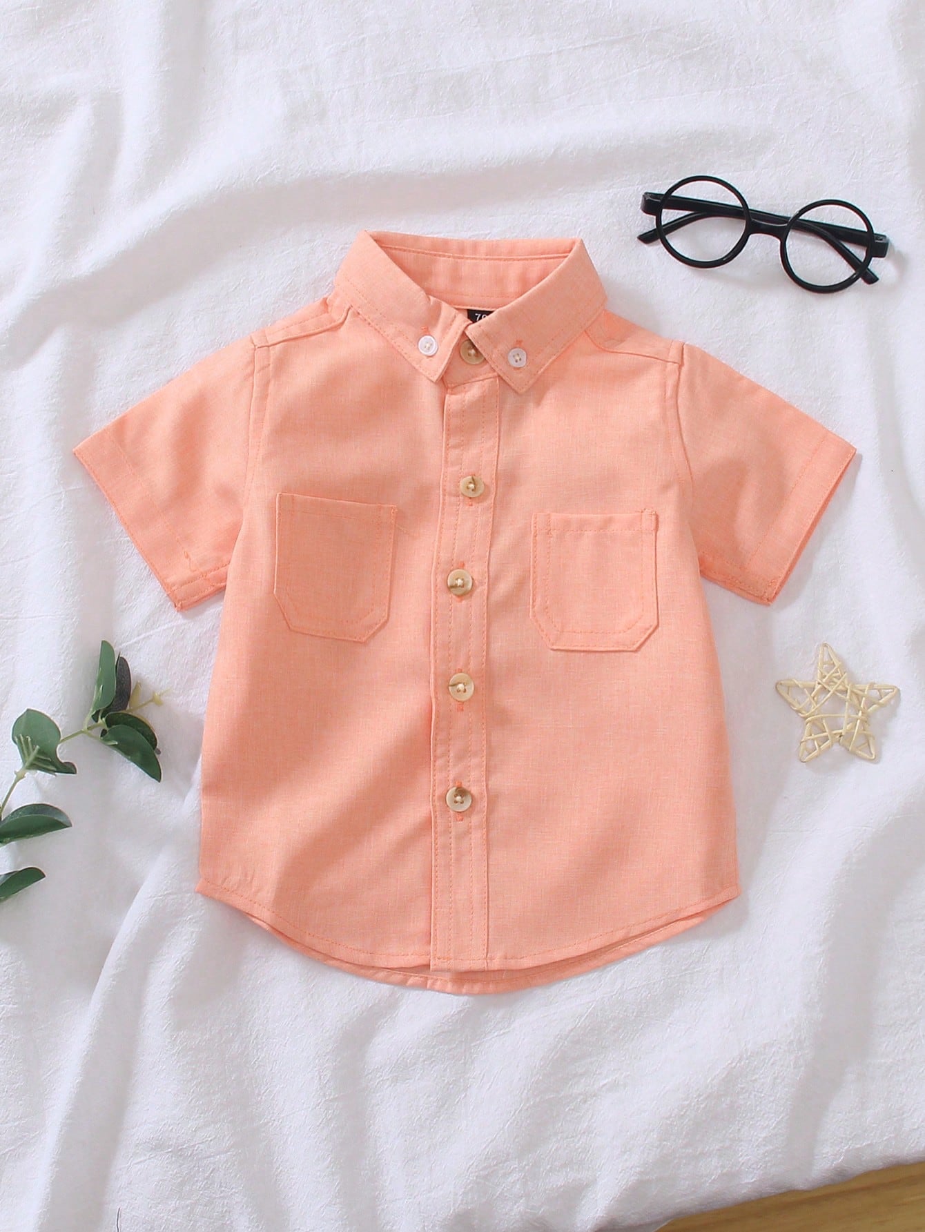 1pc Boy's Casual Solid Color Double Pocket Collar Shirt, Suitable For Casual Party, Birthday Party, Master Of Ceremony, Performance, Beach Vacation, Boys Button Down Shirt, Spring/Summer